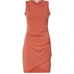 Olivia Grey Coral/Terracotta Ruched Side Asymmetrical Hem Dress Size Small